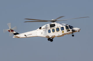 One of four Egyptian Air Force AgustaWestland AW189 carrying Egyptian President Abdel Fattah el-Sisi arrives at El-Alamein.